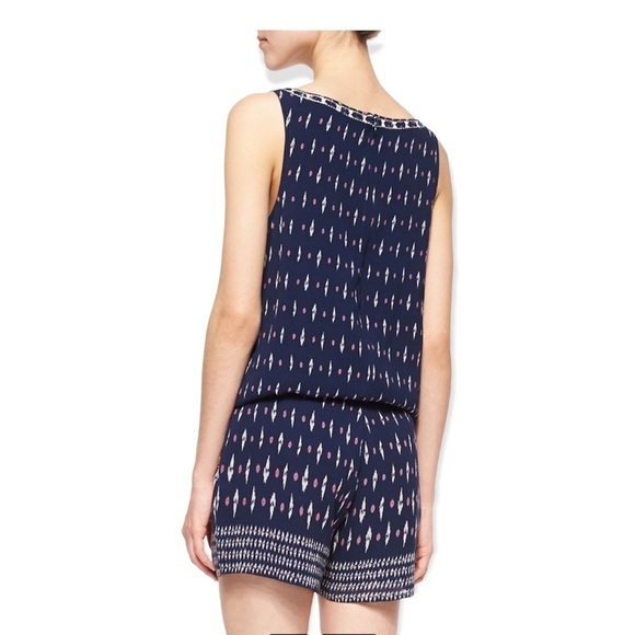 Joie Kayture Navy Silk Romper in Printed Georgette - Picture 6 of 16